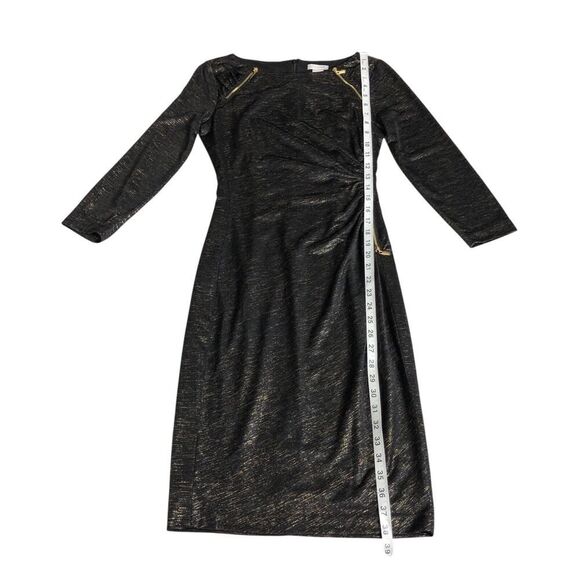 Cache Dress Womens S Black Metallic Gold Sheath Bodycon Lined Zipper Accent Chic - Picture 12 of 16